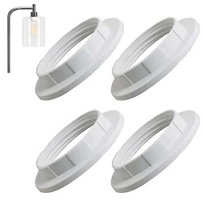 Image of 4PCS Metal Lamp Holder, E14 Plastic Screw Bulbs Shade Reducer Ring, Retainer Rings for Light Fixture, Lampshade Fitting Washer Adapter Ring (28MM, White)