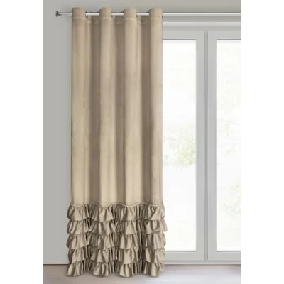 Image of Eurofirany Carli Velvet Curtain with Ruffles, Eyelets, Opaque Blackout Curtain, Exclusive for Living Room, Bedroom, 140 x 250 cm, Dark Beige