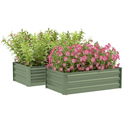 Image of Outsunny Galvanised Raised Beds for Garden Set of 2, Outdoor Elevated Planter Box, Easy to assemble, Growing Flowers, Herbs and Vegetables, Green