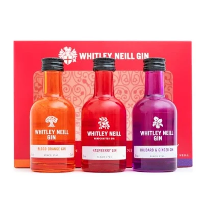 Image of Whitley Neill Gin Gift Set Flavoured Alcohol Miniatures, 3x 5cl Blood Orange Gin, Raspberry, Rhubarb &amp; Ginger Gifts for Women, Men, Birthday Christmas Her