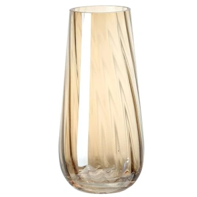 Image of Modern Large Glass Vase H 9.8&quot; Amber Vases for Flowers, Centerpieces and Decorative Accents Tall Plant Office Home Table Decor