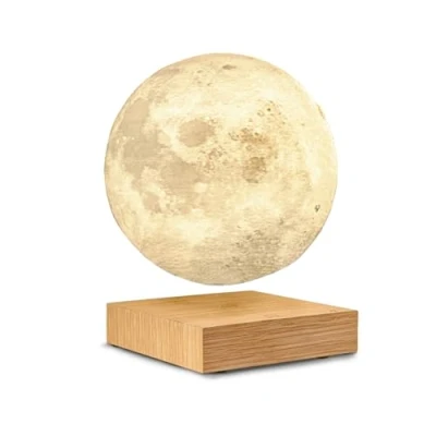Image of Gingko Design 3D Printed Levitating Smart LED Moon Lamp, 3 Colour Modes, Mains Adaptor Included, Packed in Premium Gift Box, 50000 Hours Life Span, Touch Control Button (White Ash)