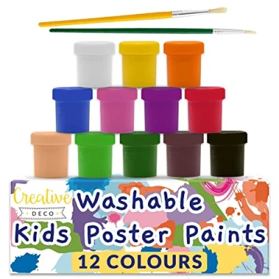 Image of Creative Deco Washable Paint for Kids Poster Set 20 ml x 12 Pots Children Toddlers Finger Paints Basic, Vibrant, Pigmented &amp; Intense Colours Safe Non Toxic Quick Drying Matte Finish