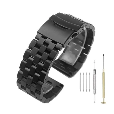Image of Kai Tian Super Engineer Screw Fixed Links Black 20mm Watch Strap 316L Brushed Finish Solid Stainless Steel Band with Double Flip Lock Diver&#039;s Clasp for Men Women