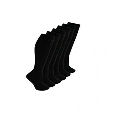Image of Le11 Back to School Kids 6 Pairs Knee High Plain Cotton Rich Socks (9 12, Black)