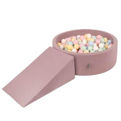 Image of KiddyMoon Foam Playground For Kids With Round Ballpit (200 Balls ∅ 7Cm/2.75In) Soft Obstacles Course And Ball Pool, Heather: Pastel Blue/Pastel Yellow/White/Mint/Powder Pink