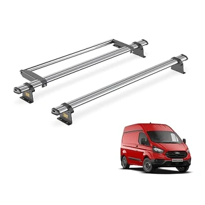 Image of Van Guard Trade Roof Rack for Ford Transit Custom (2013 2024 GEN1) 2 Steel Bars &amp; Rear Ladder Roller [Only Suitable High Models] UltiBar SB308 2/VGR 08