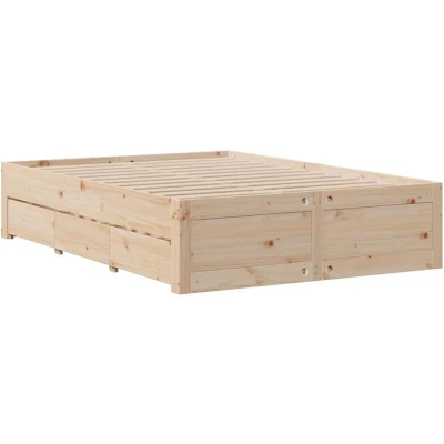 Image of vidaXL Bed Frame without Mattress with Drawers 150x200 cm King Size Solid Wood Pine