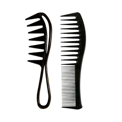 Image of Hair Comb Set, 2Pcs Wide Tooth Large Teeth Combs Heat Resistant Anti Static Women Men Hairdressing Styling for Most Types, Black