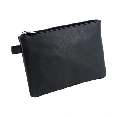 Image of Alassio 42233 Bench Utensil Bag Leather with Zip Closure for Coins, Banknotes and Valuables Money Pouch Approx. 23 x 16 cm Black