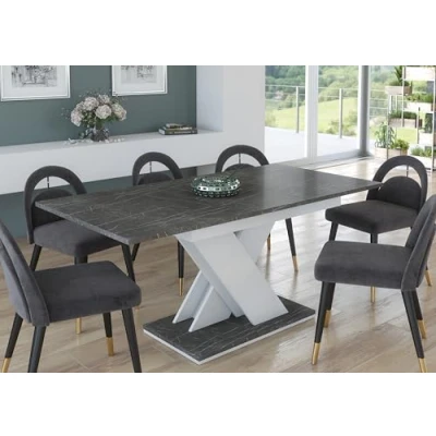 Image of Furneo Modern Dining Table Only Extendable 120 160cm Grey Marble Effect Tavolo02 MDF