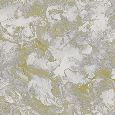Image of DEBONA Liquid Marble Yellow Grey Wallpaper 6361 Metallic Glitter Shimmer