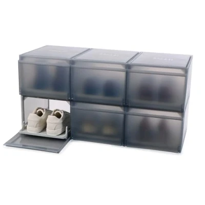 Image of Joseph ShoeCase Premium Shoe Storage Box, Slide Out Tray, Dustproof, Drop Down Door, Ventilated, Easy Assembly, 6 Pack, Grey