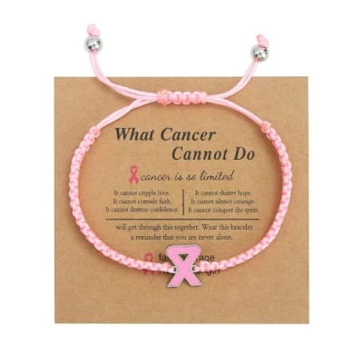 Image of Hyclam Pink Ribbon Charm Bracelet Breast Cancers Awareness Bracelets Faith Hope Courage Strength Inspirational Bangle Jewelry