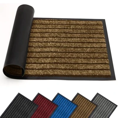 Image of AMEHA Door Mat Indoor &amp; Outdoor Brown 40x60 Cm Heavy Duty Rubber Mats Dirt Trapper Non Slip Washable Barrier Floor Entrance Rug Shoes Scraper Super Absorbent Front Doormats