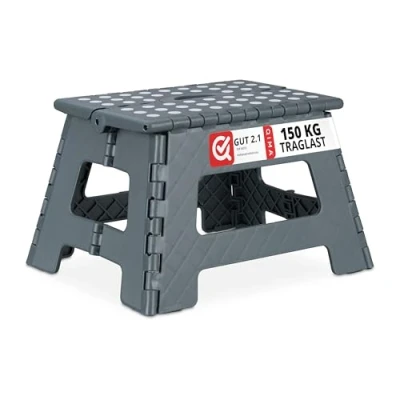 Image of Relaxdays Folding M, Portable, Step, Kids’ Bathroom Stool for up to 120 kg, Plastic, 22 cm Tall, Dark Grey, x 25 31,5