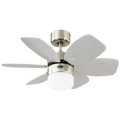 Image of Westinghouse Lighting 78788 Flora Royale One Light 76 cm Six Blade Indoor Ceiling Fan, Satin Chrome Finish with Opal Frosted Glass