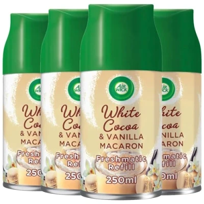 Image of Air Wick 4x Freshmatic White Cocoa &amp; Vanilla Macaron Refill Freshener 250ml