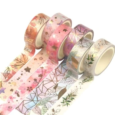 Image of YUBX 6 Rolls Washi Tape Decorative Paper Masking for Scrapbooking Crafts DIY (Flower Gold 6)