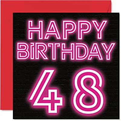 Image of Fun 48th Birthday Cards for Men Woman Neon Glow Happy Card Dad Mum Brother Sister Grandad Nanny Grandma Uncle Auntie, 145mm x Greeting Cards,