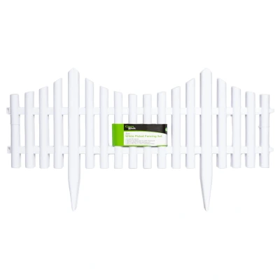 Image of 33cm 4 Piece Set White Wood Effect Picket Fence Garden Edging