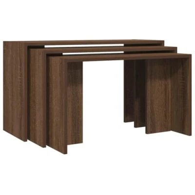 Image of vidaXL Nesting Tables Set Stylish Brown Oak Stackable Side/End for Modern Living Room/Bedroom Engineered Wood, Space Saving Design, Easy Maintenance