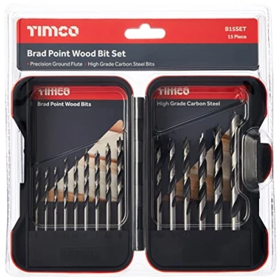 Image of TIMCO Brad Point Wood Bit Set Suitable on Hardwood, Softwood, Plywood, MDF and Chipboard Contained in a Robust Weatherproof Case 15pc