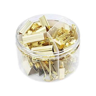 Image of Gold Binder Clips Paper Clamps, Assorted Sizes Set (Small, Medium, Large) for Office School and Home Supplies