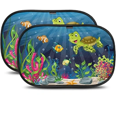 Image of Car sunshade with optimum UV protection suction cups, sun for babies and pets, 2 baby sunshades turtle design