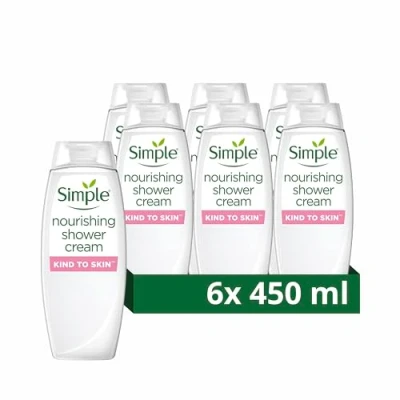 Image of Simple Kind to skin Nourishing shower Cream Body Wash gel with vitamins and natural geranium oil for gentle care 6x 450 ml