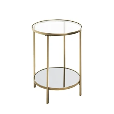 Image of HAKU Mobel End Table Gold, Metal, Tempered Glass, Mirror Size: H 55 cm X Ø 39 cm, Style: Art Deco