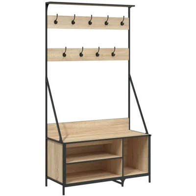 Image of vidaXL Clothes Rack with Shoe Storage Sonoma Oak 100x41x184 cm