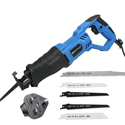 Image of Corded Fret Saw Electric Reciprocating 4 Blades 2800SPM Variable Speed Wood Metal Cutting Recip 180 Adjustable Hand Held (28mm Stroke Length), 3M Cable, Led Work Light