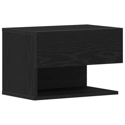 Image of vidaXL Wall Mounted Bedside Cabinet Black Oak Engineered Wood Drawer Unit Compact Bedroom Storage Nightstand Matte Finish 45x30x30 cm
