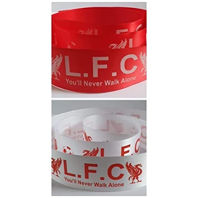 Image of Liverpool Ribbon 38m Wide Satin Crafting Cake Gift Wrap 38mm x 1 Metre (Red Ribbon/White Print)