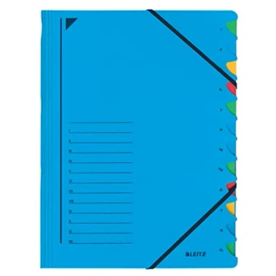 Image of Leitz A4 Divider Book, Holds Up to 200 Sheets, 12 Compartments, Elastic Closure, Blue, Office Range, 39120035