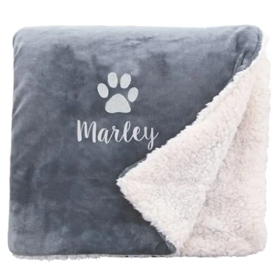 Image of aztex Personalised Dog Bed Sherpa Blanket/Throw, 140cm x 180cm, Slate