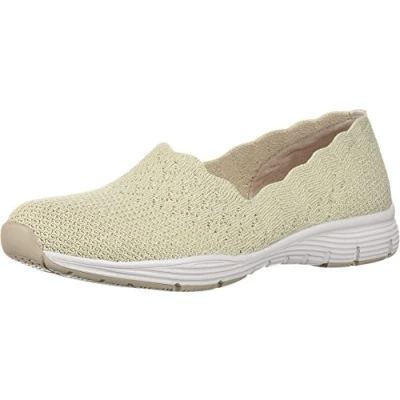 Image of Skechers SEAGER STAT, Women&#039;s Slip On Trainers, Beige (Natural Flat Knit Nat), 7 UK (40 EU)