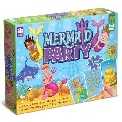 Image of Little Acorn Games Mermaid Board Game Memory Card for Children Ages 3 11 Year Olds, 2 4 Players Educational, Fun, Vibrant Design Birthday, Christmas, Gifts Girls &amp; Boys