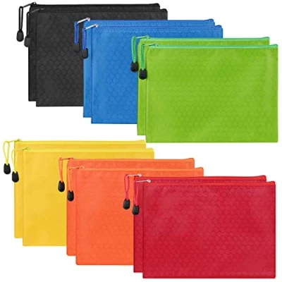 Image of 12 Pcs Waterproof A5 Zipper File Bags, Wallet Pouch, Zip Bags Wallets Document Pocket for Office Supplies Cosmetics Travel Accessories