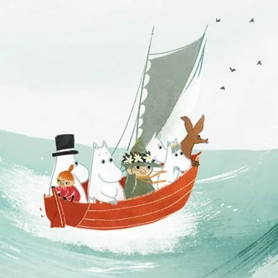 Image of Moomin Moomins in Boat Square Blank Card MOOM63