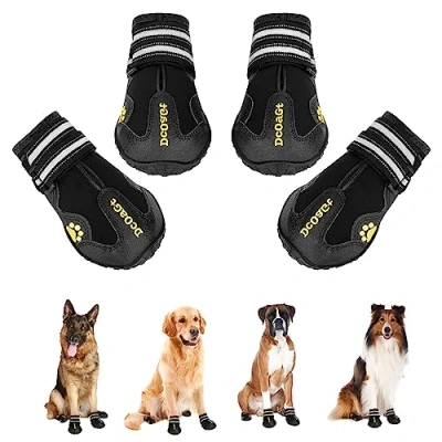Image of Dog Shoes for Large Dogs, Boots &amp; Paw Protectors Hot Pavement Winter Snow, Anti Slip Booties Hiking Walking, Waterproof Breathable and Reflective Size Dogs 4PCS
