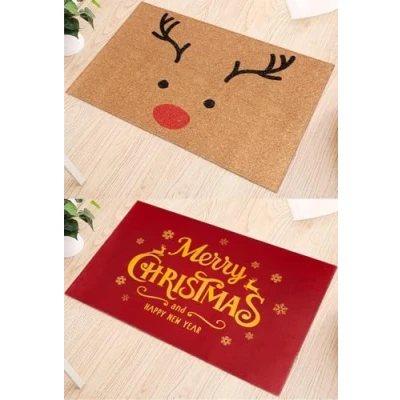 Image of COLOFALLA 2pcs Christmas Door Mats 40x60cm Reindeer Red Gold Merry Non Slip Mat Indoor Outside Entrance Washable (Elk and Xmas)