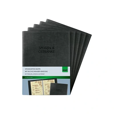 Image of SIGEL SM136/5 Menu Folders with Book Screw Binding for A5 Pack of 5 Black Elegant Linen Texture Durable and Easy Wipe Clean
