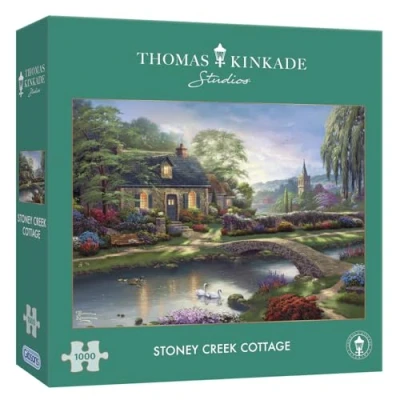 Image of Thomas Kinkade: Stoney Creek Cottage 1000 Piece Jigsaw Puzzle Nature Sustainable for Adults Premium 100% Recycled Board Great Gift Gibsons Games