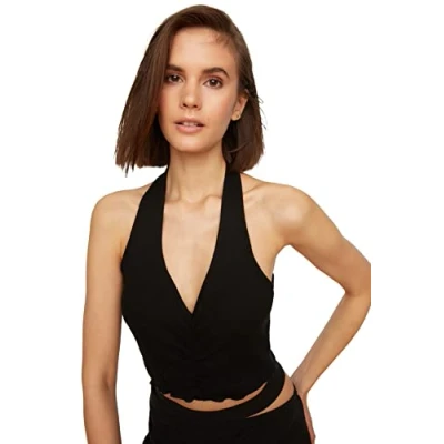 Image of Trendyol Women Fitted Off Shoulder V Neck Knit Blouse Black
