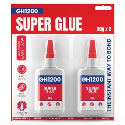 Image of Gh1200 Super Glue All Purpose 20g x 2 PCs Fast Superglue General Strong Thick &amp; Adhesive for Hard Plastic, DIY Craft, Rubber, Metal, Leather and Many More