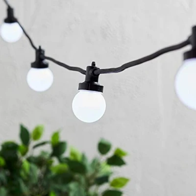 Image of Lights4fun Pro Connect Outdoor Connectable Festoon String Lights White LED Opaque Cap Black Cable 5m Plug in IP44