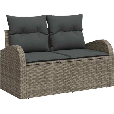 Image of vidaXL 2 Seater Garden Sofa with Storage &amp; Cushions Grey Poly Rattan
