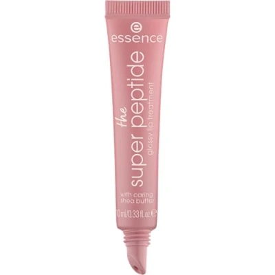 Image of essence the super peptide glossy lip treatment, No. 03, brown, smoothing, with vitamins, nourishing, vegan, no parabens, microplastic particles, nanoparticles free, pack of 10 ml